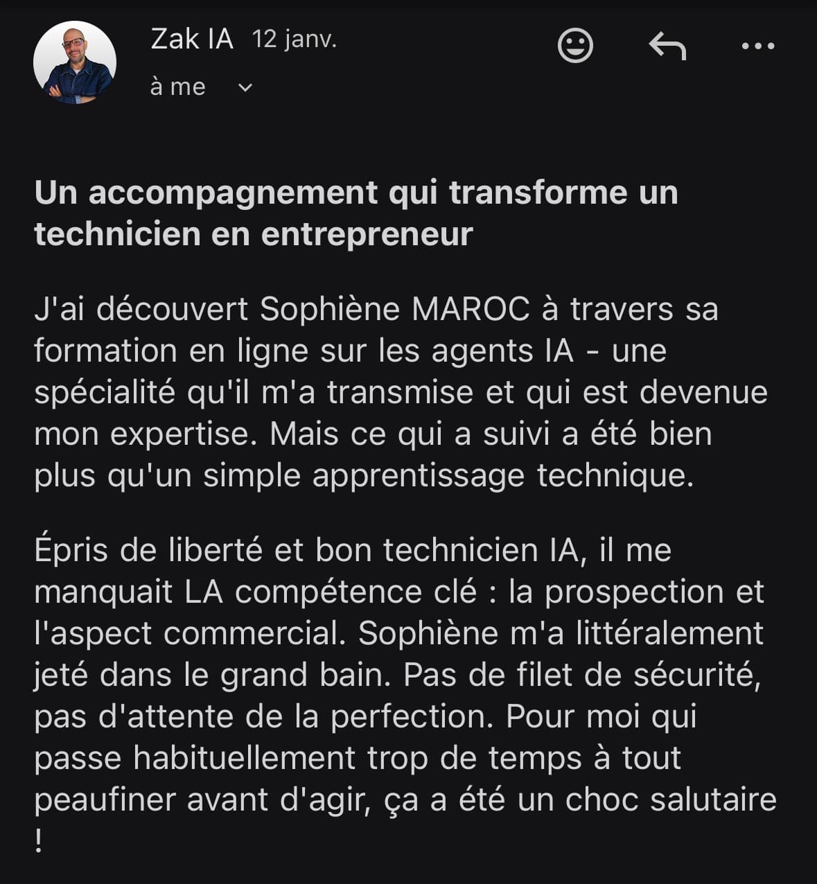 Témoignage de Zak IA : un accompagnement qui transforme un technicien en entrepreneur